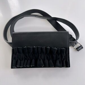 ANNE FONTAINE 3-in-1 black leather ruffle belt bag/clutch/cross body bag!